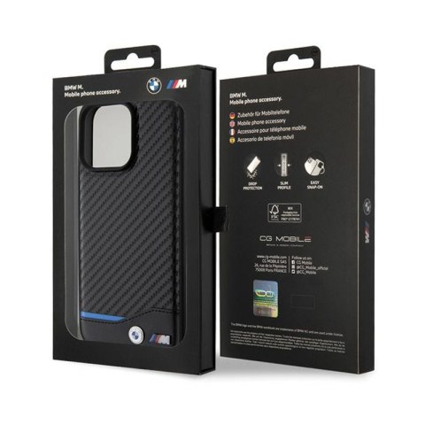 BMW Leather Carbon Blue Line - Etui iPhone 15 Pro Max (czarny) BMW Leather Carbon Blue Line - Etui iPhone 15 Pro Max (czarny)