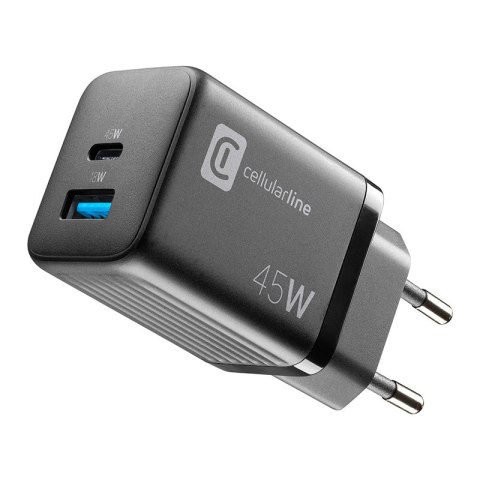 Cellularline Multipower Micro GaN - Ładowarka sieciowa USB-C & USB-A Power Delivery 45W (czarny) Cellularline Multipower Micro GaN - Ładowarka sieciowa USB-C & USB-A Power Delivery 45W (czarny)
