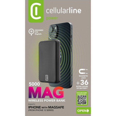 Cellularline MAG 5000 - Power bank indukcyjny 5000mAh 7.5W MagSafe (czarny) Cellularline MAG 5000 - Power bank indukcyjny 5000mAh 7.5W MagSafe (czarny)