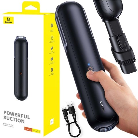 Baseus Odkurzacz samochodowy bezprzewodowy bezworkowy 30W Baseus A0 Pro 4000Pa HEPA USB-C czarny Baseus Odkurzacz samochodowy bezprzewodowy bezworkowy 30W Baseus A0 Pro 4000Pa HEPA USB-C czarny