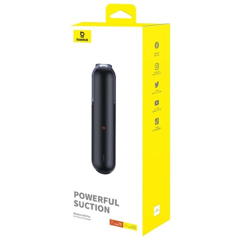 Baseus Odkurzacz samochodowy bezprzewodowy bezworkowy 30W Baseus A0 Pro 4000Pa HEPA USB-C czarny Baseus Odkurzacz samochodowy bezprzewodowy bezworkowy 30W Baseus A0 Pro 4000Pa HEPA USB-C czarny