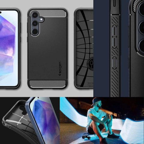Spigen Etui do Samsung Galaxy A55 5G Spigen Rugged Armor Case obudowa plecki pancerne czarne Matte Black Spigen Etui do Samsung Galaxy A55 5G Spigen Rugged Armor Case obudowa plecki pancerne czarne Matte Black