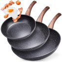 VILDE ZESTAW 3 PATELNI GRANITOWYCH BLACK&WOOD 20/24/28 cm 199011