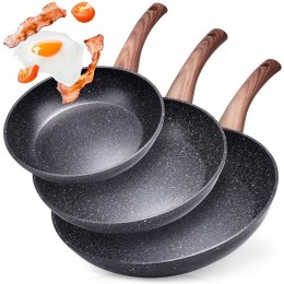VILDE ZESTAW 3 PATELNI GRANITOWYCH BLACK&WOOD 20/24/28 cm 199011
