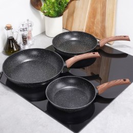 VILDE ZESTAW 3 PATELNI GRANITOWYCH BLACK&WOOD 20/24/28 cm 199011