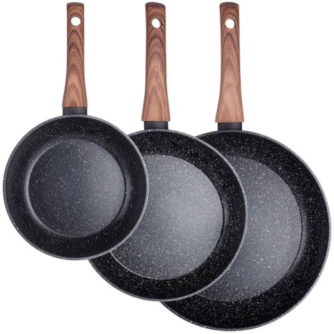 VILDE ZESTAW 3 PATELNI GRANITOWYCH BLACK&WOOD 20/24/28 cm 199011 VILDE ZESTAW 3 PATELNI GRANITOWYCH BLACK&WOOD 20/24/28 cm 199011