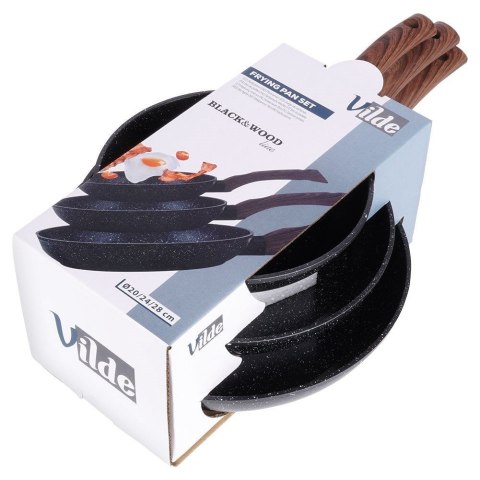 VILDE ZESTAW 3 PATELNI GRANITOWYCH BLACK&WOOD 20/24/28 cm 199011 VILDE ZESTAW 3 PATELNI GRANITOWYCH BLACK&WOOD 20/24/28 cm 199011