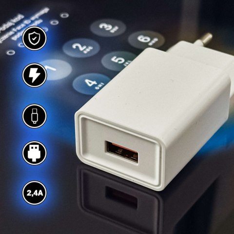 Denmen Ładowarka sieciowa USB + kabel USB - Lightning do iPhone 1m szybka 2.4A 12W Denmen Biała Denmen Ładowarka sieciowa USB + kabel USB - Lightning do iPhone 1m szybka 2.4A 12W Denmen Biała