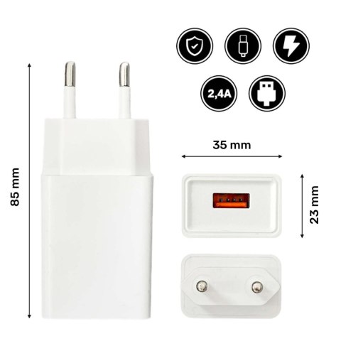 Denmen Ładowarka sieciowa USB + kabel USB - Lightning do iPhone 1m szybka 2.4A 12W Denmen Biała Denmen Ładowarka sieciowa USB + kabel USB - Lightning do iPhone 1m szybka 2.4A 12W Denmen Biała