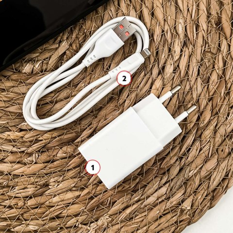 Denmen Ładowarka sieciowa USB + kabel USB - Lightning do iPhone 1m szybka 2.4A 12W Denmen Biała Denmen Ładowarka sieciowa USB + kabel USB - Lightning do iPhone 1m szybka 2.4A 12W Denmen Biała