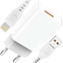 Denmen Ładowarka sieciowa USB + kabel USB - Lightning do iPhone 1m szybka 2.4A 12W Denmen Biała