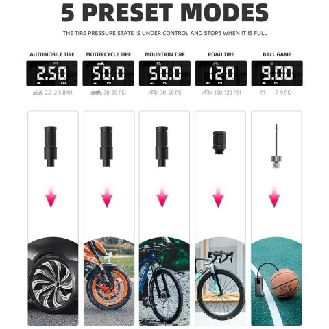 RockBros Elektryczna pompka rowerowa Rockbros 42720001001 z wyświetlaczem LED + kabel USB-C - USB-A - czarna RockBros Elektryczna pompka rowerowa Rockbros 42720001001 z wyświetlaczem LED + kabel USB-C - USB-A - czarna
