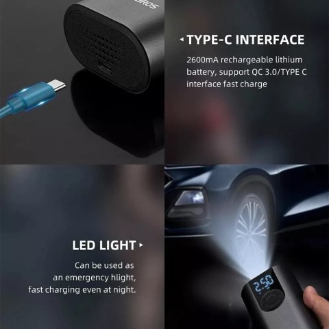 RockBros Elektryczna pompka rowerowa Rockbros 42720001001 z wyświetlaczem LED + kabel USB-C - USB-A - czarna RockBros Elektryczna pompka rowerowa Rockbros 42720001001 z wyświetlaczem LED + kabel USB-C - USB-A - czarna