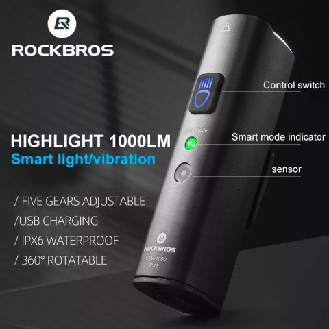 RockBros Lampka rowerowa Rockbros V9M-1000 przednia 1000lm - czarna RockBros Lampka rowerowa Rockbros V9M-1000 przednia 1000lm - czarna