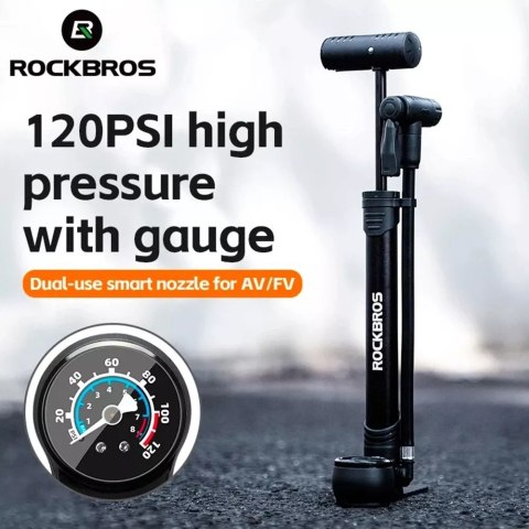 RockBros Pompka rowerowa Rockbros 42310006001 z manometrem - czarna RockBros Pompka rowerowa Rockbros 42310006001 z manometrem - czarna