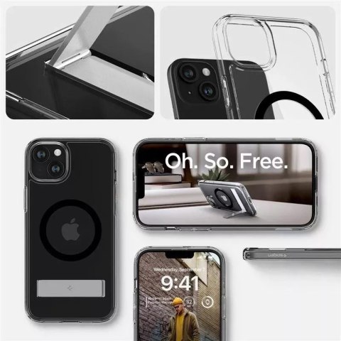 Spigen Etui Spigen Ultra Hybrid S MagSafe z podstawką do iPhone 15 Plus - czarne Spigen Etui Spigen Ultra Hybrid S MagSafe z podstawką do iPhone 15 Plus - czarne