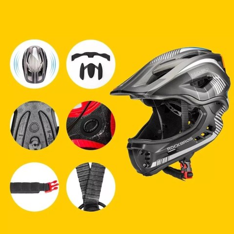 RockBros Kask rowerowy dziecięcy z odpinaną szczęką Rockbros TT-32SBTG-M rozmiar M - szary RockBros Kask rowerowy dziecięcy z odpinaną szczęką Rockbros TT-32SBTG-M rozmiar M - szary