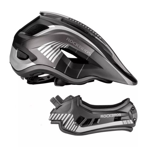 RockBros Kask rowerowy dziecięcy z odpinaną szczęką Rockbros TT-32SBTG-M rozmiar M - szary RockBros Kask rowerowy dziecięcy z odpinaną szczęką Rockbros TT-32SBTG-M rozmiar M - szary