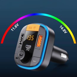 Yesido Transmiter samochodowy Bluetooth 5.0 FM Szybka Ładowarka 43W 2x USB QC 3.0 + USB-C PD Micro SD Yesido do samochodu czarny