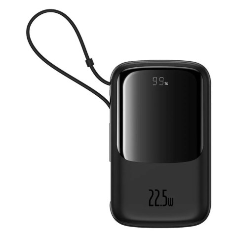 Baseus Powerbank Baseus Qpow Pro+ 10000mAh 22.5W z wbudowanym kablem USB-C i wyświetlaczem - czarny Baseus Powerbank Baseus Qpow Pro+ 10000mAh 22.5W z wbudowanym kablem USB-C i wyświetlaczem - czarny