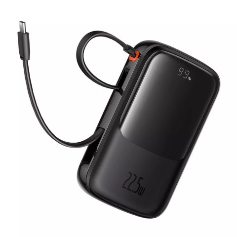 Baseus Powerbank Baseus Qpow Pro+ 10000mAh 22.5W z wbudowanym kablem USB-C i wyświetlaczem - czarny Baseus Powerbank Baseus Qpow Pro+ 10000mAh 22.5W z wbudowanym kablem USB-C i wyświetlaczem - czarny