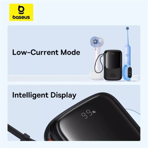 Baseus Powerbank Baseus Qpow Pro+ 10000mAh 22.5W z wbudowanym kablem USB-C i wyświetlaczem - czarny Baseus Powerbank Baseus Qpow Pro+ 10000mAh 22.5W z wbudowanym kablem USB-C i wyświetlaczem - czarny