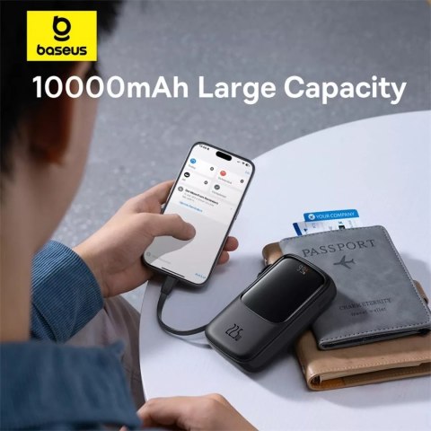 Baseus Powerbank Baseus Qpow Pro+ 10000mAh 22.5W z wbudowanym kablem USB-C i wyświetlaczem - czarny Baseus Powerbank Baseus Qpow Pro+ 10000mAh 22.5W z wbudowanym kablem USB-C i wyświetlaczem - czarny