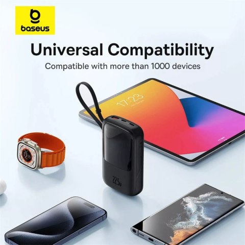 Baseus Powerbank Baseus Qpow Pro+ 10000mAh 22.5W z wbudowanym kablem USB-C i wyświetlaczem - czarny Baseus Powerbank Baseus Qpow Pro+ 10000mAh 22.5W z wbudowanym kablem USB-C i wyświetlaczem - czarny