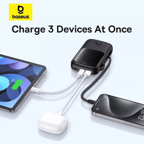 Baseus Powerbank Baseus Qpow Pro+ 10000mAh 22.5W z wbudowanym kablem USB-C i wyświetlaczem - czarny Baseus Powerbank Baseus Qpow Pro+ 10000mAh 22.5W z wbudowanym kablem USB-C i wyświetlaczem - czarny