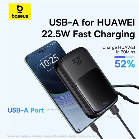 Baseus Powerbank Baseus Qpow Pro+ 10000mAh 22.5W z wbudowanym kablem USB-C i wyświetlaczem - czarny Baseus Powerbank Baseus Qpow Pro+ 10000mAh 22.5W z wbudowanym kablem USB-C i wyświetlaczem - czarny