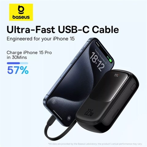 Baseus Powerbank Baseus Qpow Pro+ 20000mAh 22.5W z wbudowanym kablem USB-C i wyświetlaczem - czarny Baseus Powerbank Baseus Qpow Pro+ 20000mAh 22.5W z wbudowanym kablem USB-C i wyświetlaczem - czarny