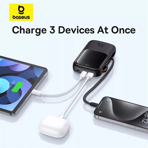 Baseus Powerbank Baseus Qpow Pro+ 20000mAh 22.5W z wbudowanym kablem USB-C i wyświetlaczem - czarny Baseus Powerbank Baseus Qpow Pro+ 20000mAh 22.5W z wbudowanym kablem USB-C i wyświetlaczem - czarny