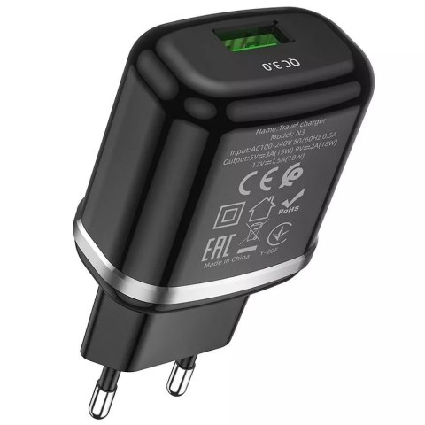Hoco Ładowarka sieciowa HOCO USB A + kabel USB A do Micro USB QC3.0 3A 18W N3 czarna Hoco Ładowarka sieciowa HOCO USB A + kabel USB A do Micro USB QC3.0 3A 18W N3 czarna