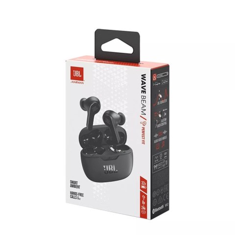 JBL Słuchawki JBL Wave Beam bezprzewodowe dokanałowe Bluetooth 5.2 IP54 IPX2 - czarne JBL Słuchawki JBL Wave Beam bezprzewodowe dokanałowe Bluetooth 5.2 IP54 IPX2 - czarne