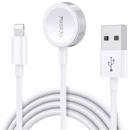 Yesido Kabel USB do ładowania 2w1 ładowarka indukcyjna magnetyczna do Apple Watch Przewód do iPhone Lightning Yesido CA70 2.4A 1.2m Bia