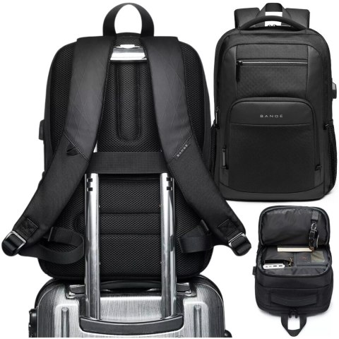 Bange Plecak wodoodporny Bange na laptopa 15.6" miejski podróżny 45x30x16 cm do pracy samolotu męski damski z portem USB Czarny Bange Plecak wodoodporny Bange na laptopa 15.6" miejski podróżny 45x30x16 cm do pracy samolotu męski damski z portem USB Czarny