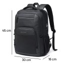 Bange Plecak wodoodporny Bange na laptopa 15.6" miejski podróżny 45x30x16 cm do pracy samolotu męski damski z portem USB Czarny
