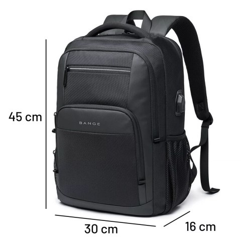 Bange Plecak wodoodporny Bange na laptopa 15.6" miejski podróżny 45x30x16 cm do pracy samolotu męski damski z portem USB Czarny Bange Plecak wodoodporny Bange na laptopa 15.6" miejski podróżny 45x30x16 cm do pracy samolotu męski damski z portem USB Czarny