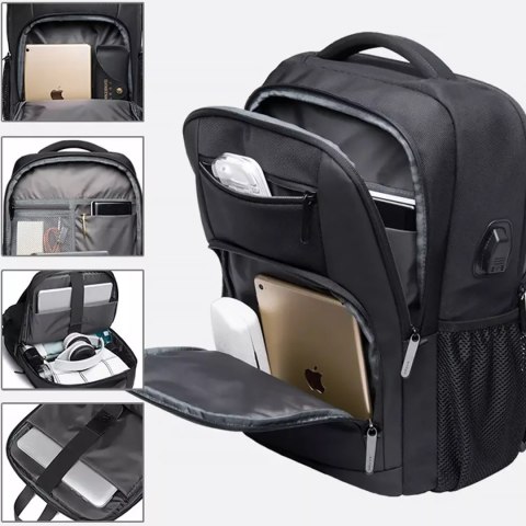 Bange Plecak wodoodporny Bange na laptopa 15.6" miejski podróżny 45x30x16 cm do pracy samolotu męski damski z portem USB Czarny Bange Plecak wodoodporny Bange na laptopa 15.6" miejski podróżny 45x30x16 cm do pracy samolotu męski damski z portem USB Czarny
