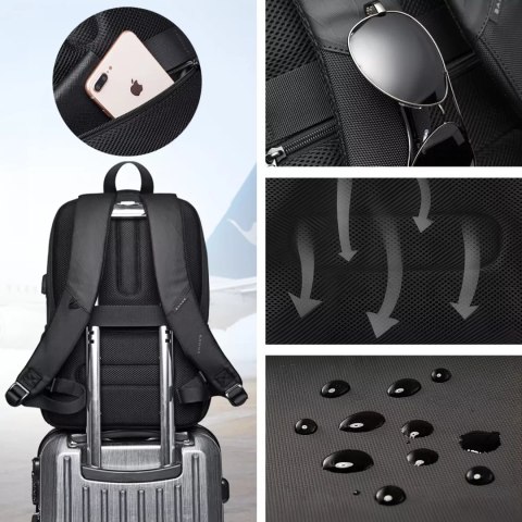 Bange Plecak wodoodporny Bange na laptopa 15.6" miejski podróżny 45x30x16 cm do pracy samolotu męski damski z portem USB Czarny Bange Plecak wodoodporny Bange na laptopa 15.6" miejski podróżny 45x30x16 cm do pracy samolotu męski damski z portem USB Czarny