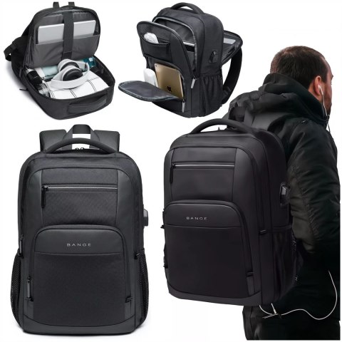 Bange Plecak wodoodporny Bange na laptopa 15.6" miejski podróżny 45x30x16 cm do pracy samolotu męski damski z portem USB Czarny Bange Plecak wodoodporny Bange na laptopa 15.6" miejski podróżny 45x30x16 cm do pracy samolotu męski damski z portem USB Czarny