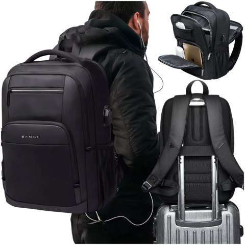 Bange Plecak wodoodporny Bange na laptopa 15.6" miejski podróżny 45x30x16 cm do pracy samolotu męski damski z portem USB Czarny Bange Plecak wodoodporny Bange na laptopa 15.6" miejski podróżny 45x30x16 cm do pracy samolotu męski damski z portem USB Czarny