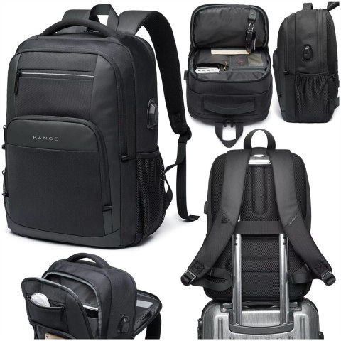 Bange Plecak wodoodporny Bange na laptopa 15.6" miejski podróżny 45x30x16 cm do pracy samolotu męski damski z portem USB Czarny Bange Plecak wodoodporny Bange na laptopa 15.6" miejski podróżny 45x30x16 cm do pracy samolotu męski damski z portem USB Czarny