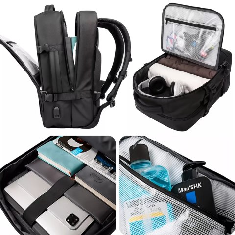 Bange Plecak wodoodporny Bange torba na laptopa 15.6" podróżny 47x31x20 cm do pracy szkoły samolotu męski damski z gniazdem USB Czarny Bange Plecak wodoodporny Bange torba na laptopa 15.6" podróżny 47x31x20 cm do pracy szkoły samolotu męski damski z gniazdem USB Czarny