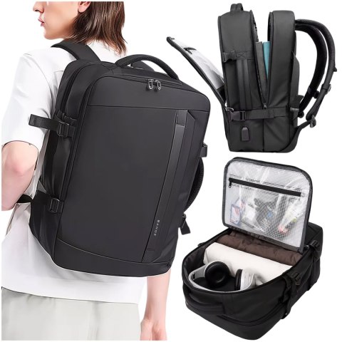 Bange Plecak wodoodporny Bange torba na laptopa 15.6" podróżny 47x31x20 cm do pracy szkoły samolotu męski damski z gniazdem USB Czarny Bange Plecak wodoodporny Bange torba na laptopa 15.6" podróżny 47x31x20 cm do pracy szkoły samolotu męski damski z gniazdem USB Czarny