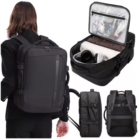 Bange Plecak wodoodporny Bange torba na laptopa 15.6" podróżny 47x31x20 cm do pracy szkoły samolotu męski damski z gniazdem USB Czarny Bange Plecak wodoodporny Bange torba na laptopa 15.6" podróżny 47x31x20 cm do pracy szkoły samolotu męski damski z gniazdem USB Czarny