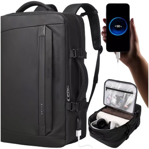 Bange Plecak wodoodporny Bange torba na laptopa 15.6" podróżny 47x31x20 cm do pracy szkoły samolotu męski damski z gniazdem USB Czarny Bange Plecak wodoodporny Bange torba na laptopa 15.6" podróżny 47x31x20 cm do pracy szkoły samolotu męski damski z gniazdem USB Czarny