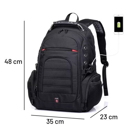 Bange Plecak wodoodporny Bange torba na laptopa 15" miejski podróżny 48x35x23 cm do pracy szkoły samolotu męski damski USB Czarny Bange Plecak wodoodporny Bange torba na laptopa 15" miejski podróżny 48x35x23 cm do pracy szkoły samolotu męski damski USB Czarny
