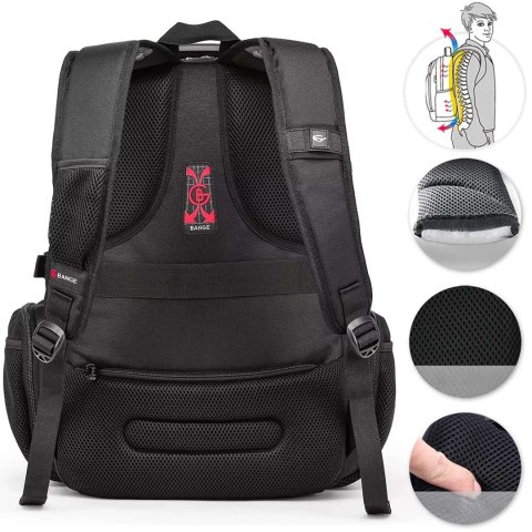 Bange Plecak wodoodporny Bange torba na laptopa 15" miejski podróżny 48x35x23 cm do pracy szkoły samolotu męski damski USB Czarny Bange Plecak wodoodporny Bange torba na laptopa 15" miejski podróżny 48x35x23 cm do pracy szkoły samolotu męski damski USB Czarny