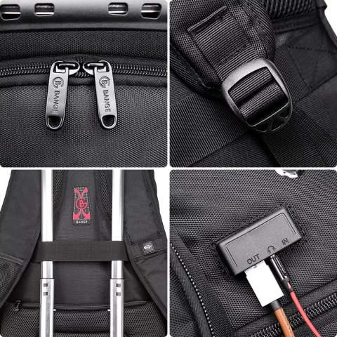 Bange Plecak wodoodporny Bange torba na laptopa 15" miejski podróżny 48x35x23 cm do pracy szkoły samolotu męski damski USB Czarny Bange Plecak wodoodporny Bange torba na laptopa 15" miejski podróżny 48x35x23 cm do pracy szkoły samolotu męski damski USB Czarny